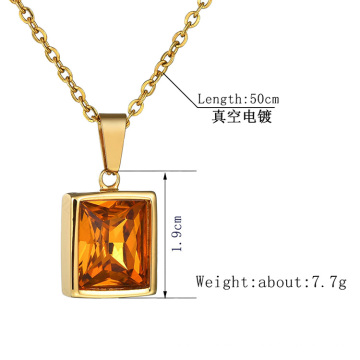 Simple Fashion Diamond Large Zircon Stainless Steel Square Pendant Necklace for Women